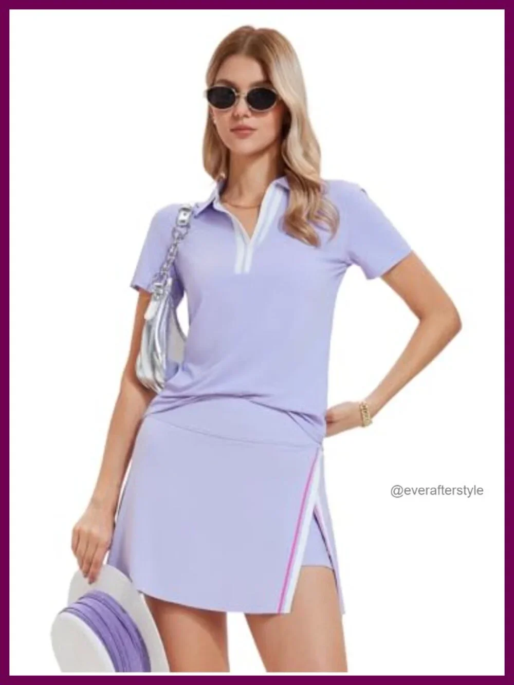 2 Piece Tennis Skirt Set with V-Neck Polo & High Waisted Colorblock Skort for